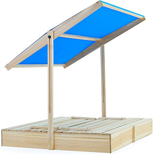 Sandkasten mit verstellbarem Sonnendach und integrierten Sitzbänken